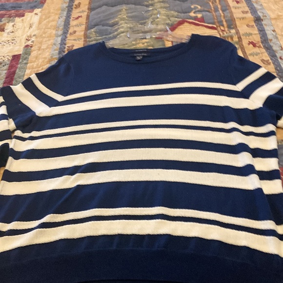 Lands End women’s XL P blue and white striped lightweight sweater cotton - Picture 4 of 5